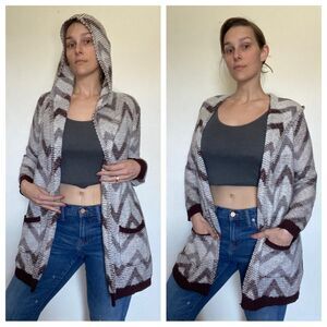 Absolutely Famous Hooded Cardigan Sweater Purple Hoodie Large Athleisure